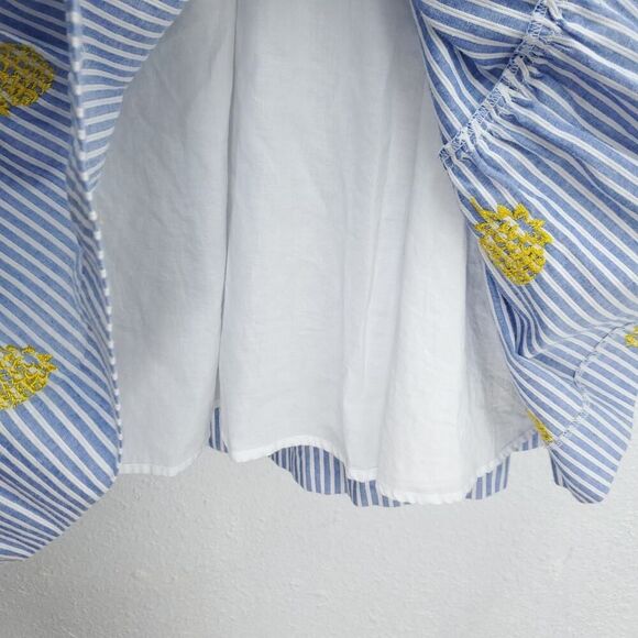 J. CREW Pinapple Embroidered Tiered Seersucker Pinstripe Lagenlook Midi Skirt - Picture 10 of 15